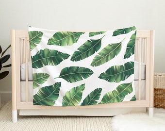 Modern Boho Banana Leaves Minky Baby Blanket