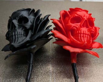 3D Printed Skull Rose | Dark Romance Gothic Decor | 6 Inch Rose Sculpture