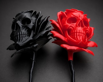 3D Printed Skull Rose | Dark Romance Gothic Decor | 6 Inch Rose Sculpture