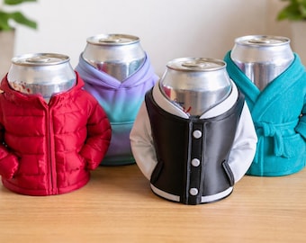 Kurtka z kapturem i uchwytem na napoje – puchowy szlafrok z kapturem i rękawami w stylu Letterman