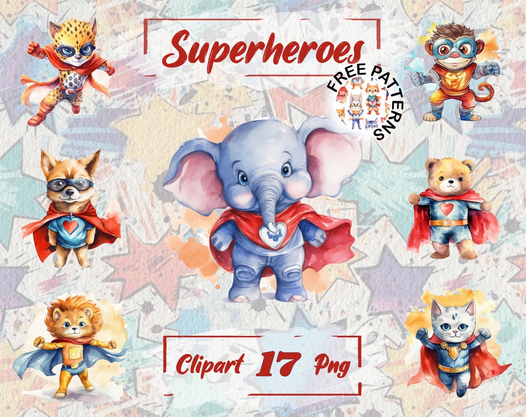 Watercolor Superhero Animals Funny Animals PNG Watercolor Cute Animals ...