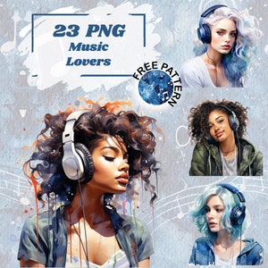 Girl in Headphones Clipart Music Lover Clipart Music PNG Clipart Watercolor Music Clipart Music Girl PNG Listening to the Music Images 1070