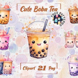 Aquarell Kawaii Bubble Tea Süß Boba Tee Clipart Kawaii Boba Tea Milchtee PNG Süß Zum Mitnehmen Tee Freie kommerzielle Nutzung, Scrapbooking 298