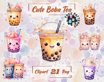 Watercolor Kawaii Bubble Tea Cute Boba Tea Clipart Kawaii Boba Tea Milk Tea PNG Cute Takeaway Tea Free Commercial Use, Scrapbooking 298