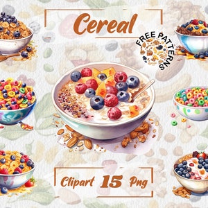 Watercolor Cereal Clipart Cute Breakfast Clipart Cereal PNG Bundle Watercolor Food Clipart Free Commercial Use Scrapbook ,Junk Journal 194