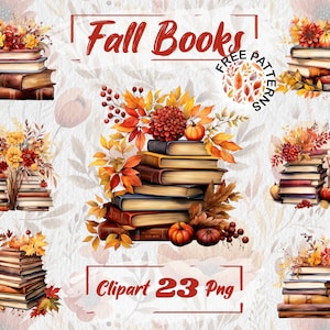 Watercolor Fall Books Autumn Reading PNG Bookworm Clipart Book PNG Free Commercial Use Scrapbooking, Junk journal, Cozy aesthetic 491