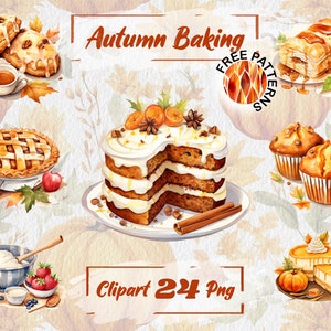 Watercolor Fall Baking Clipart Pie Clipart Autumn PNG Fall Flowers Clipart Fall Pumpkins PNG Free Commercial Use, Scrapbooking 369