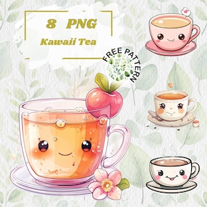 Clipart di tè Kawaii carino, download digitale PNG di tè carino, illustrazione di tè tè carino stampabile cibo Kawaii carino, bevande carine PNG 1173