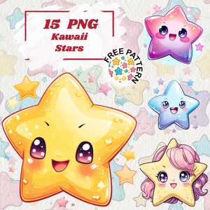 Clipart di stelle carine Kawaii, stelle carine PNG Download digitale, stelle illustrazione stelle carine stampabili, stelle PNG, immagini della scuola materna 1185