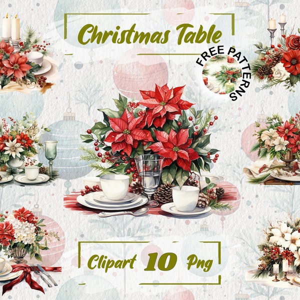 Christmas Table Clipart, Christmas Festive Food PNG, Christmas Images, Cozy Christmas Graphics Junk Journal Scrapbooking Christmas Decor 605