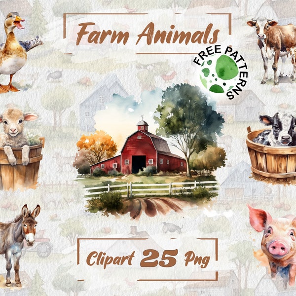 Farm Animals Clipart a Farm Clipart. Watercolor Farm Animals PNG Clipart Watercolor Animals Nursery Graphics Free Commercial Use, 161