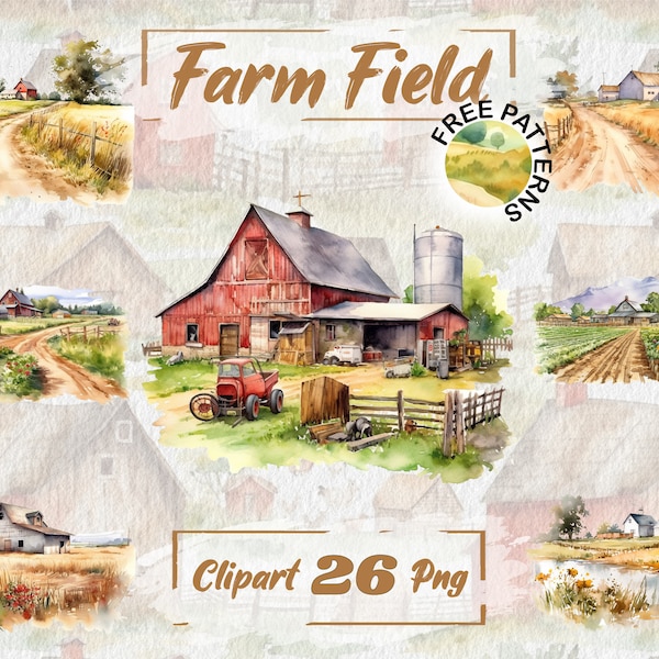 Farm Field Clipart a Farm Clipart Watercolor Farm Yard PNG Clipart Barn PNG Rustic Graphics, country Clipart, Free Commercial Use 163