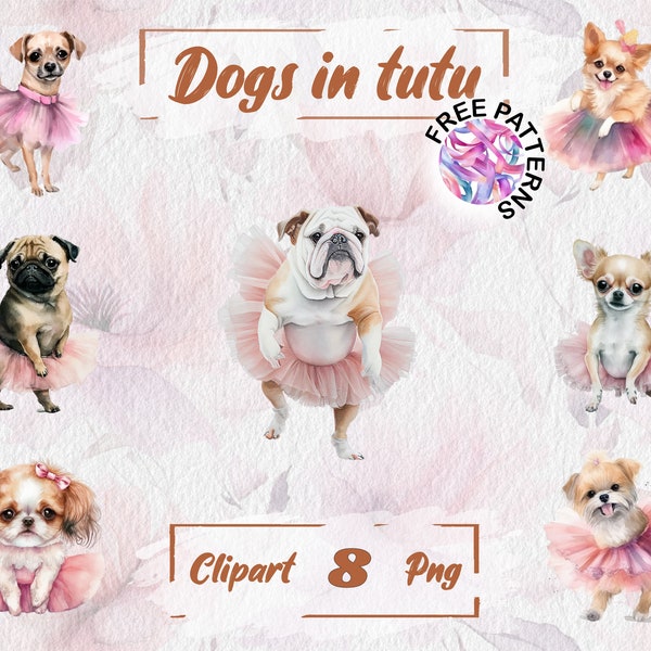 Warercolor Ballet Dogs Dogs in a Tutu Nursery Graphics Nursery Animals Sweet Puppies PNG Cute Baby Animals, Funny Animals Scrapbook 155