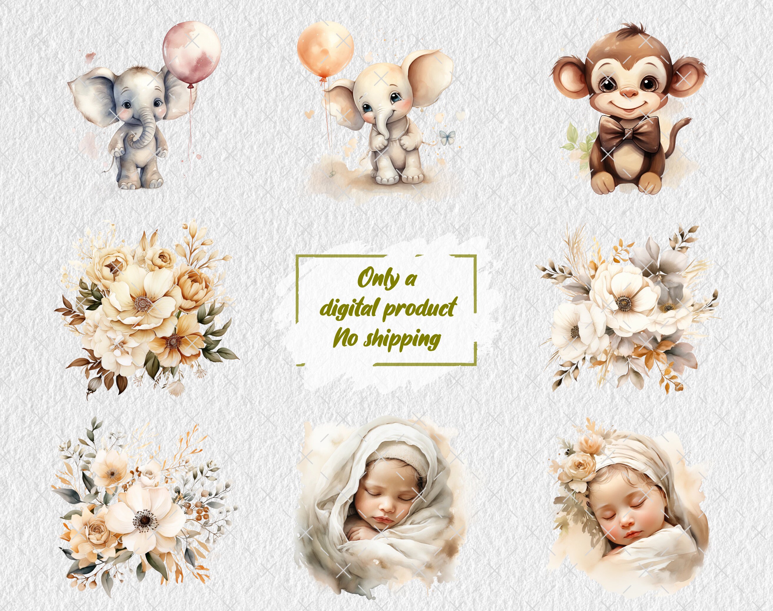 Baby Shower Clipart Neutral Baby Watercolor Clipart Beige Color Nursery ...