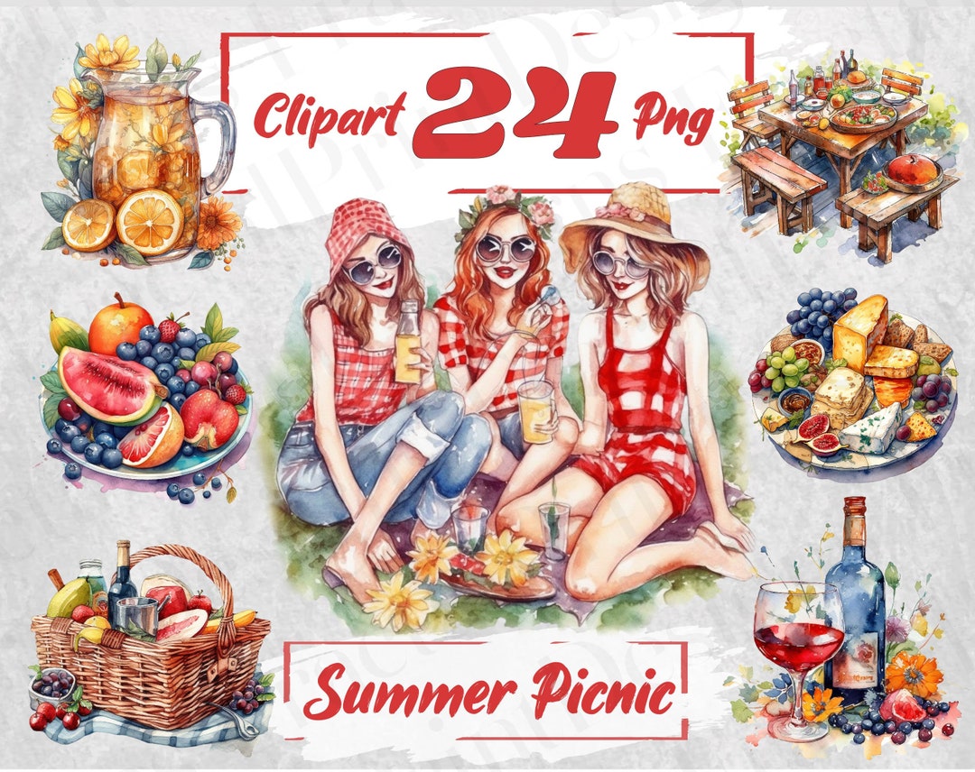 Summer Picnic PNG Bundle Watercolor Summer Clipart Summer - Etsy