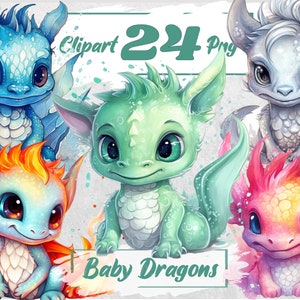 Watercolor Baby Dragon Clipart Fantasy Dragon Bundle Watercolor Nursery Print Dragon PNG Clipart Scrapbook Bundle Instant Download 37.4