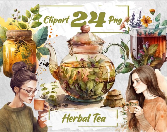 Herbal Tea Clipart Bundle Watercolor Teacup PNG Beautiful Herbology Clipart PNGTea Party PNG Clipart Tea Clipart Tea Time Bundle 48.1
