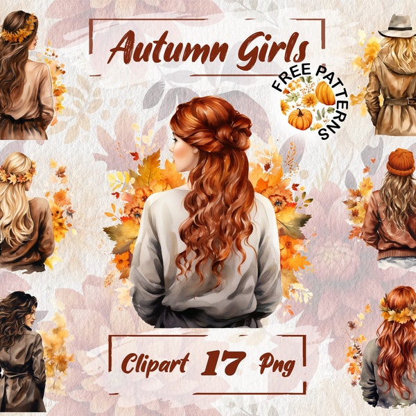 Watercolor Fall Girl Clipart Watercolor Hair Clipart Autumn Clipart Haircut Clipart PNG Free Commercial Use Scrapbooking Junk journal 375