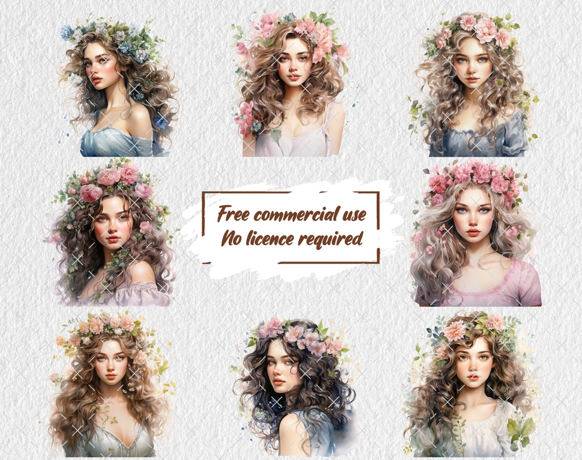 Spring Princess Clipart Bundle, Fairytale Clipart, Floral Png ...