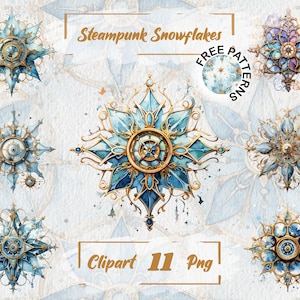 Clipart flocon de neige steampunk, aquarelle steampunk hiver, graphiques transparents Steampunk, utilisation commerciale gratuite, scrapbooking, fabrication de cartes 568