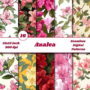 Naadloos azaleapatroon | Digitaal bloemenpapier | Afdrukbare azaleakunst | Botanische wanddecoratie | Bloemontwerp | Direct downloaden P139