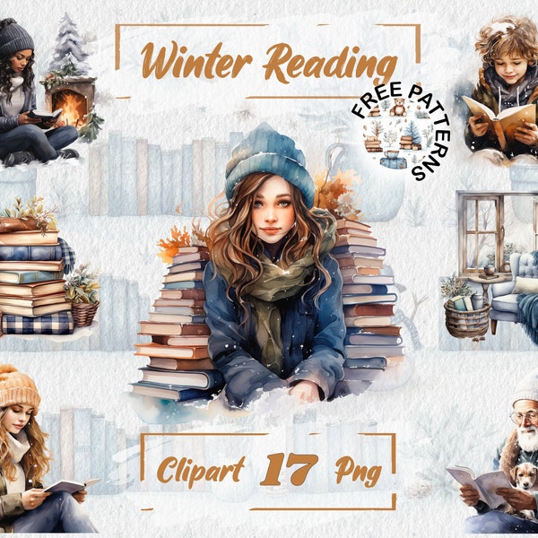 Winter-Lese-Clipart, Aquarell-Bücherwurm, gemütliche Wintergrafik, transparenter Winter, Bücher-Clipart, kostenlose kommerzielle Nutzung, Kartengestaltung 566