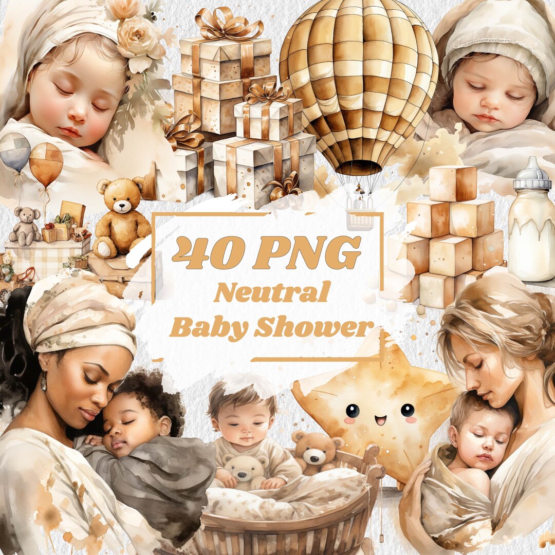 Baby Shower Clipart Neutral Baby Watercolor Clipart Beige Color Nursery ...