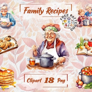 Family Recipes Clipart Watercolor Kitchen PNG Cooking Clipart Watercolor Food PNG Free Commercial Use Scrapbooking, Junk Journal 282