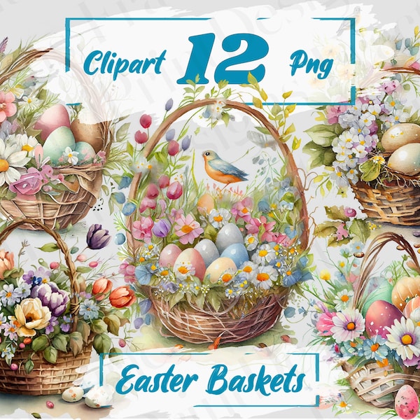 Easter Basket Clipart Bundle Spring Basket Watercolor Flower Basket Painting Nursery Decor Easter png Easter Bundle, Journal Junkie