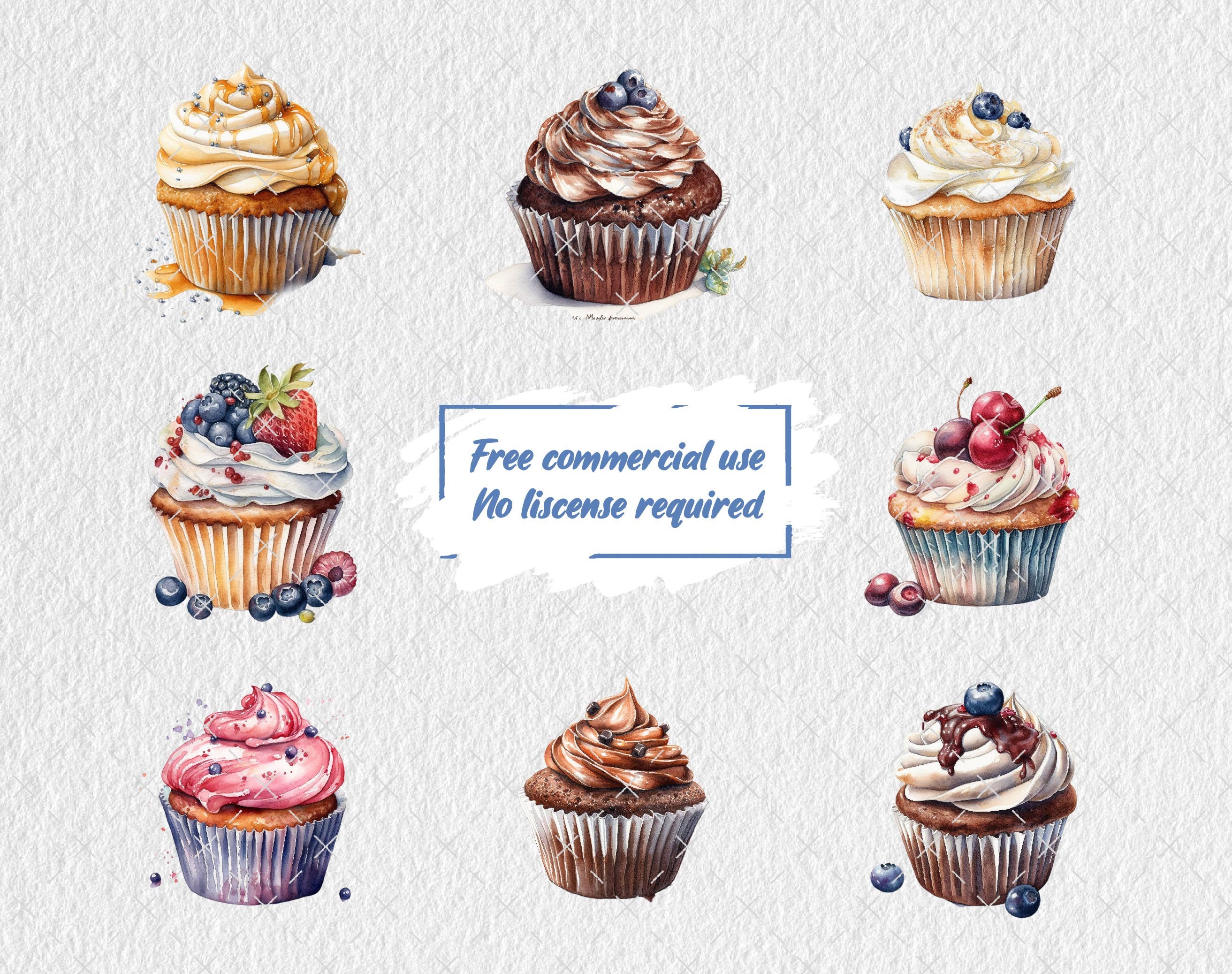Cupcake Clipart Bundle Cupcakes PNG Birthday Clipart Watercolor ...