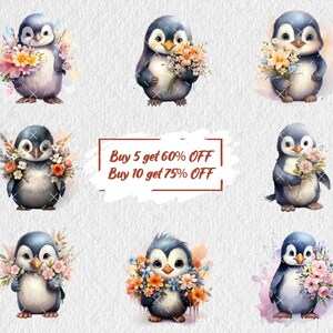 Spring Flower Penguin Cute Penguin Clipart, Penguin With Flowers, Arctic Animals Penguin PNG ...