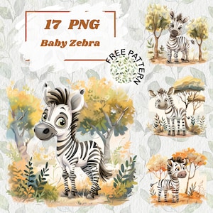 Bundle de clipart aquarelle bébé zèbre, clipart mignon zèbre, petit zèbre, clipart bébé zèbre, usage commercial, téléchargement numérique 1269