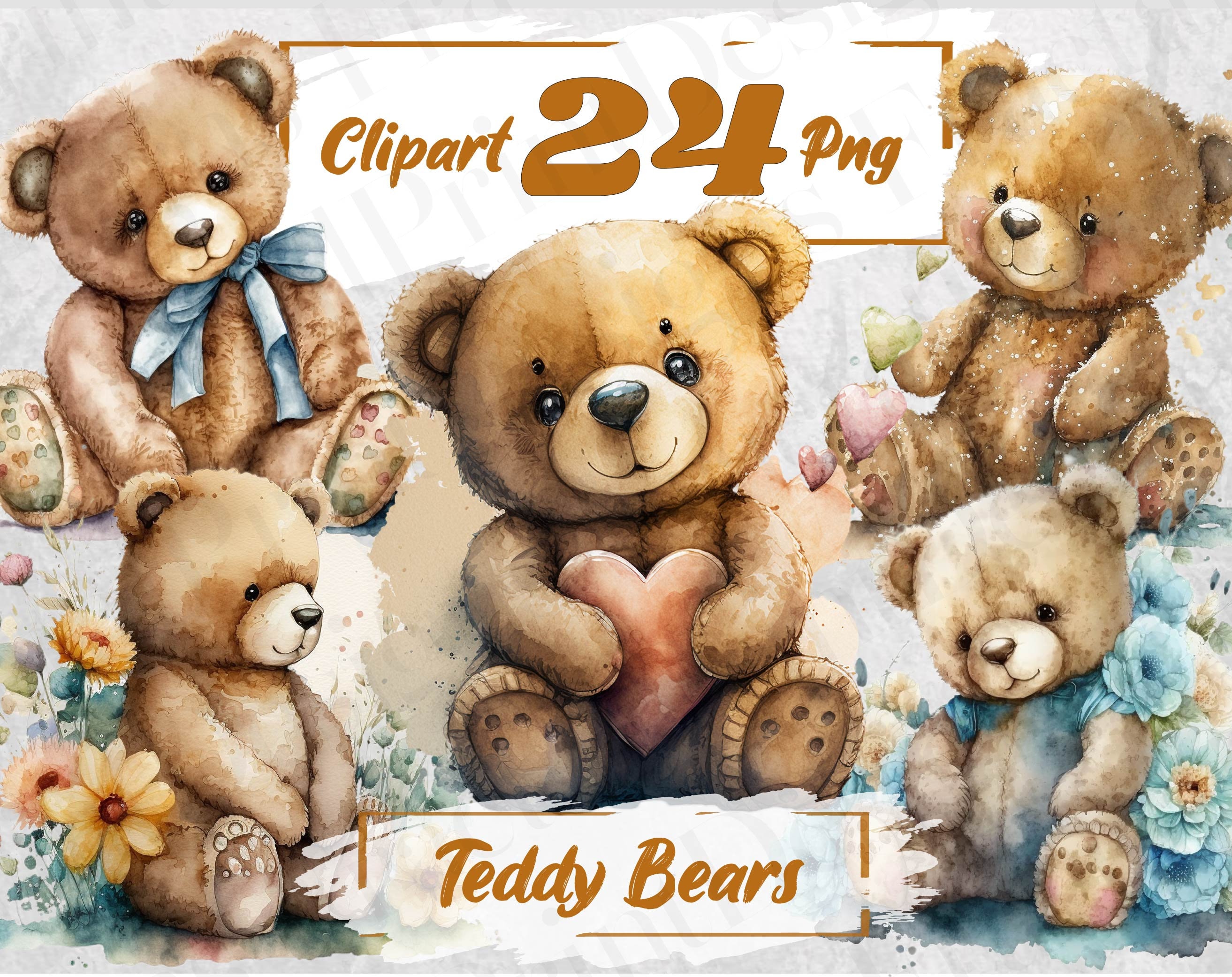Watercolor Teddy Bear Clipart Watercolor Baby Shower Clipart Baby ...