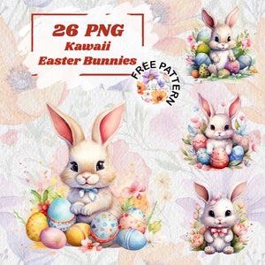 Watercolor Cute Bunny Clipart Pack, Spring Clipart, Easter Cliparts, Easter Party, Bunny Clipart, Rabbit Clipart,Easter Egg Basket 1052