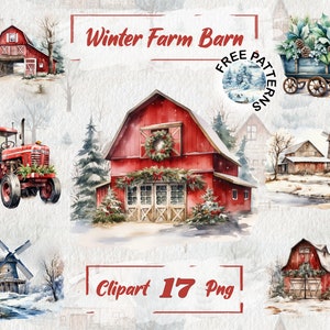 Winter boerderij schuur clipart, aquarel winter boerderij, boerderij schuur PNG, aquarel boerderij, rustieke clipart, gratis commercieel gebruik, kaart maken 608