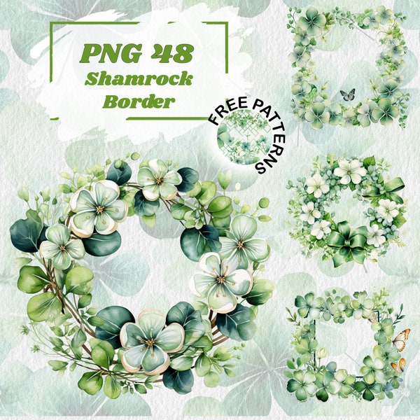 St Patricks Day Border Frames - Shamrock Clover Green Digital Clipart Irish Celtic Decorative Design Shamrock Wreath 979