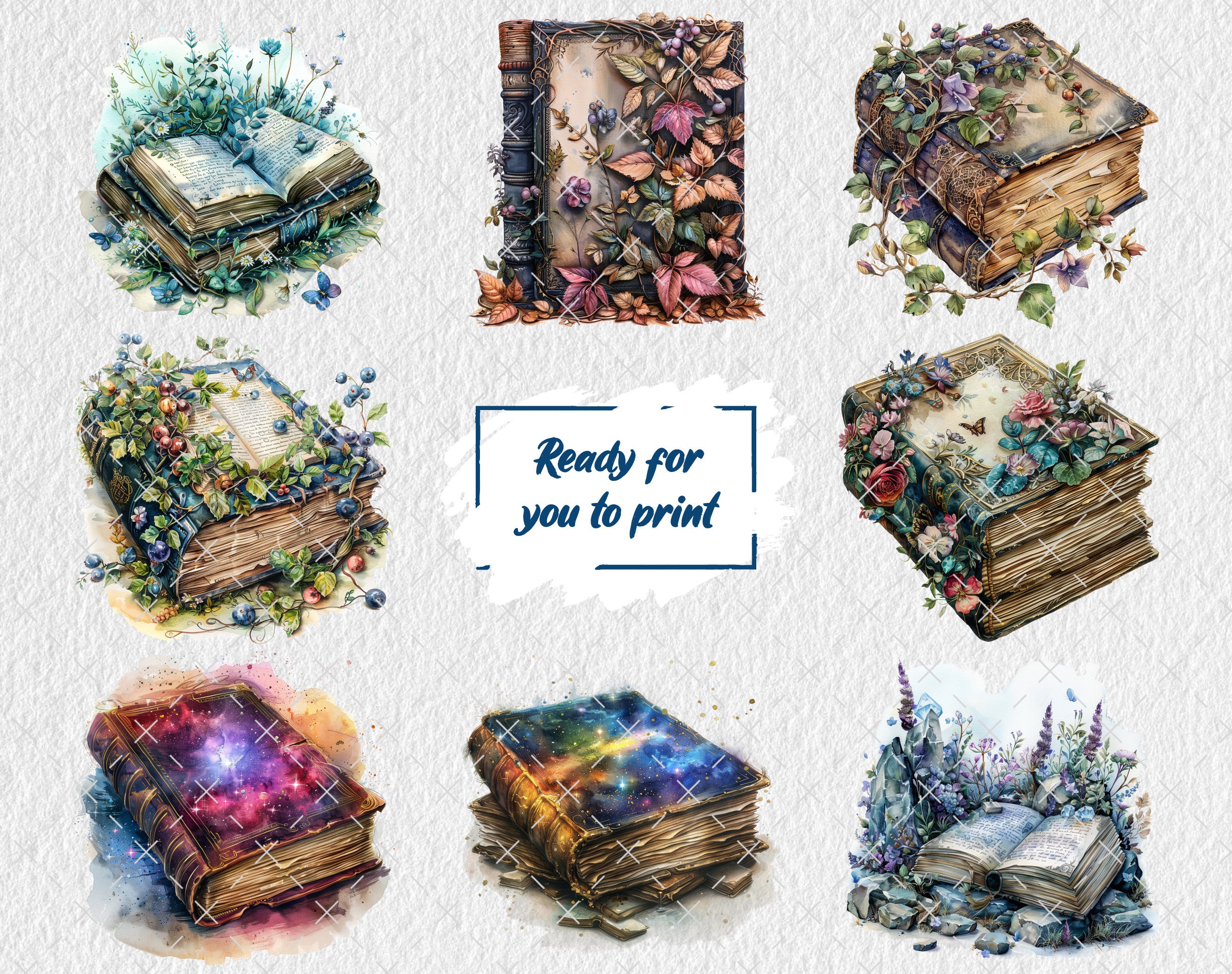 Watercolor Open Book Clipart Bundle, Fantasy Books Clip Art Book Bundle ...