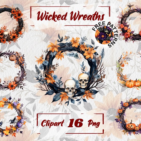 Watercolor Halloween Wreath Halloween Clipart PNG Fall Clipart Halloween Party Decor Free Commercial Use Scrapbooking, Junk journal 457