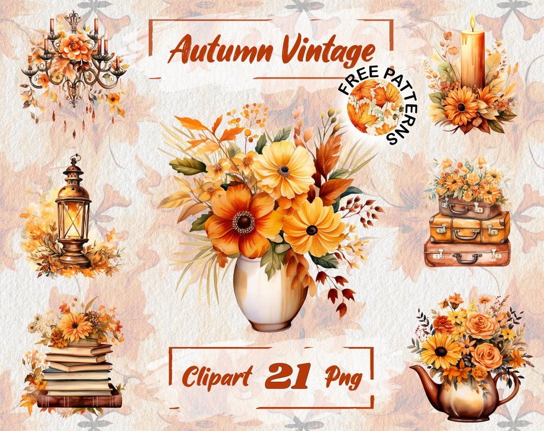 Watercolor Fall Vintage PNG Fall Clipart Vintage Clipart Autumn Leaves ...