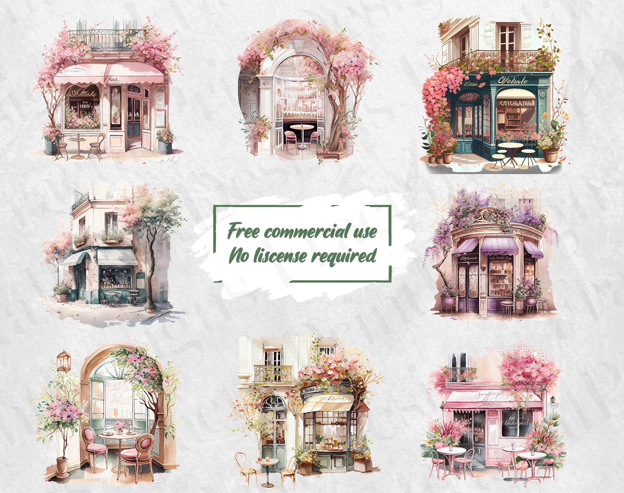 Romantic Café Watercolor Clipart Cozy Café Bundle PNG Café Interior ...