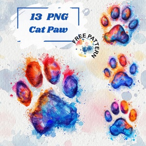 Aquarelle empreinte de pattes de chat des cliparts Empreintes colorées de pattes de jolies pattes PNG chats Clipart gratuit usage commercial, scrapbooking, journal indésirable 1087