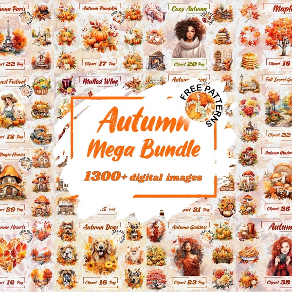 MEGA Fall 1300+ PNG-bundel, herfst clipartafbeeldingen, herfst grens krans bladeren bloemen. PNG herfst illustraties, gratis commercieel gebruik 648