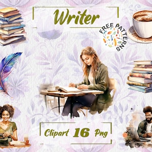 Watercolor Writer Clipart Writer PNG Bundle Typewriter PNG Books Clipart Free Commercial Use Scrapbooking, Junk journal, Journaling PNG 334