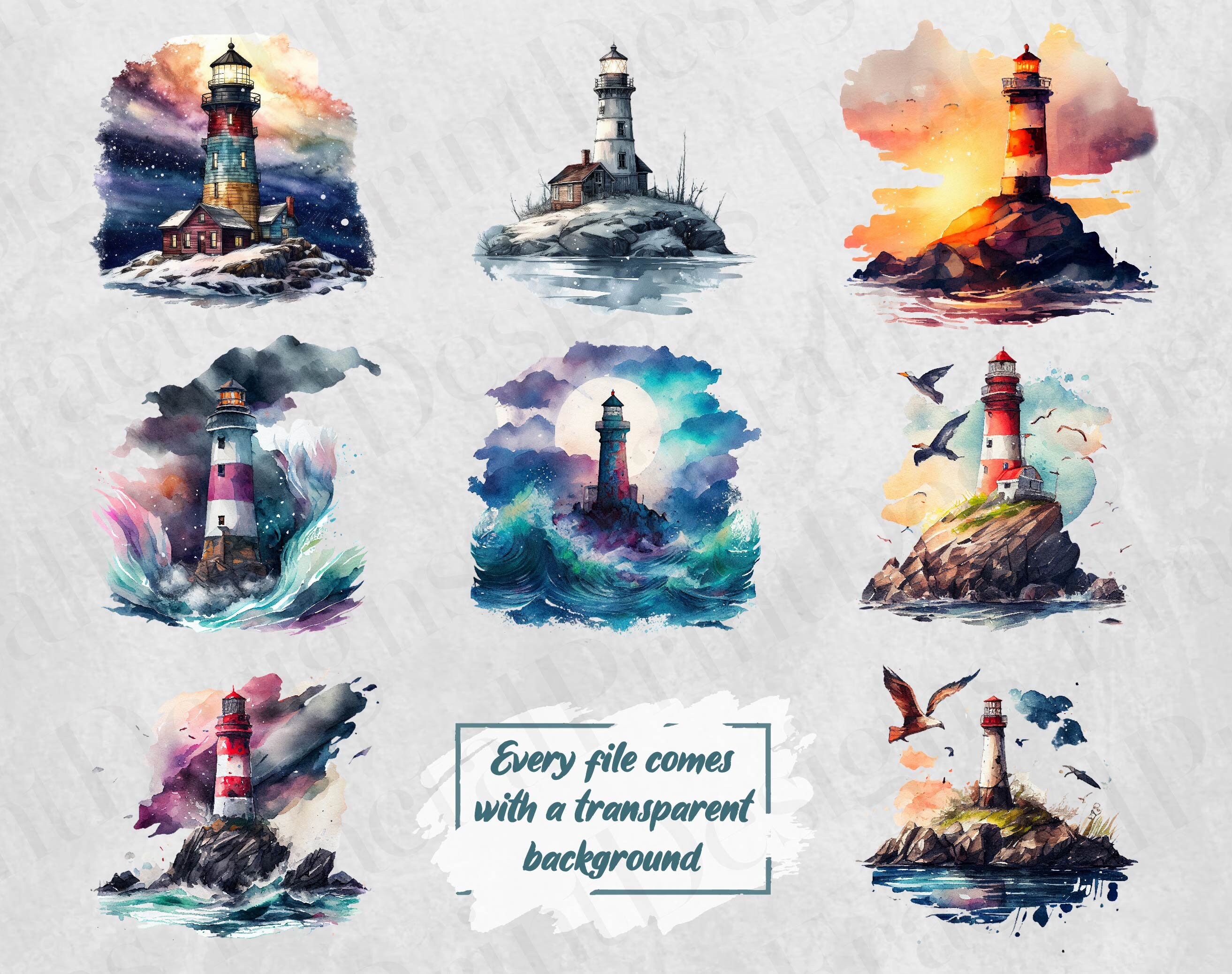 Light House Bundle Light Houses Clipart Lighthouse Scenes Watercolor ...