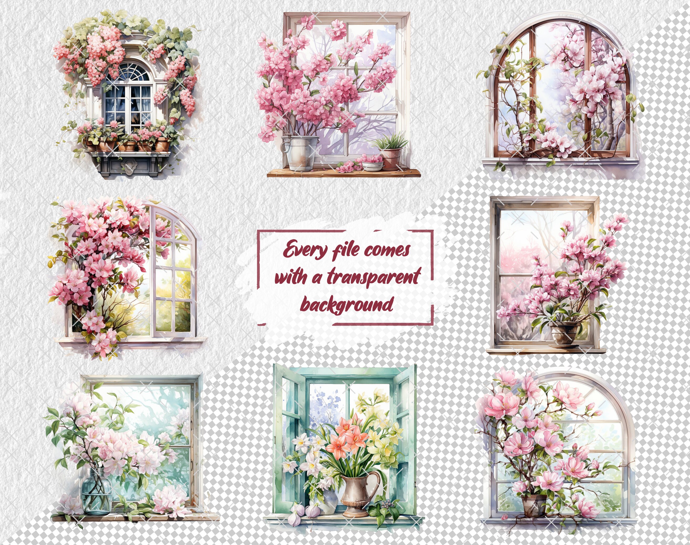 Spring Windows Watercolor Clipart Bundle, Springtime Window Images ...