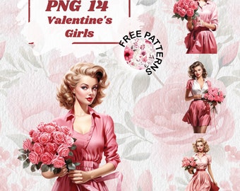 Valentines Day Clipart PNG Fashion Girl Clipart Woman PNG Girl Beauty Retro Woman Clipart Planner Valentines PNG Planner Girl Clipart 928