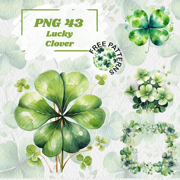 Watercolor Clover Clipart. Grass clipart. Floral shamrock wreaths, Spring clipart. St Patrick PNG. Digital watercolor. commercial use. 977