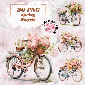 Watercolor Bicycle Clipart | Bike with Flowers | Flower Basket Bicycle PNG | Spring Card | Watercolor Flower | Vintage Bicycle 899