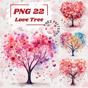 Love tree PNG, Heart tree PNG, Tree of Life clipart, Love tree, Pink Floral Tree and butterfly, Wedding invitation, Valentine card PNG 854