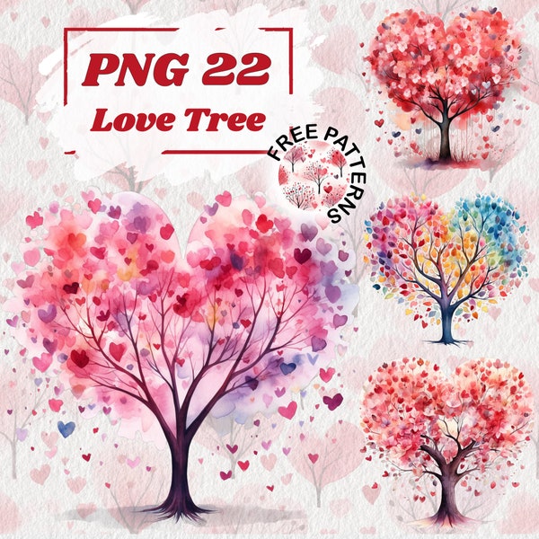 Arbre d'amour PNG, arbre coeur PNG, clipart arbre de vie, arbre d'amour, arbre floral rose et papillon, faire-part de mariage, carte de la Saint-Valentin PNG 854